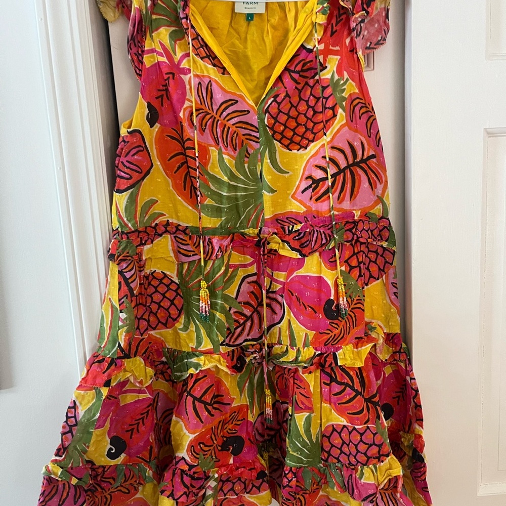 FARM Rio Pink Yellow Green Pineapple Print Midi Dress - Picture 3 of 6